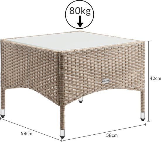 CASARIA Polyrattan Bijzettafel - Buiten 58x58x42cm - Crème