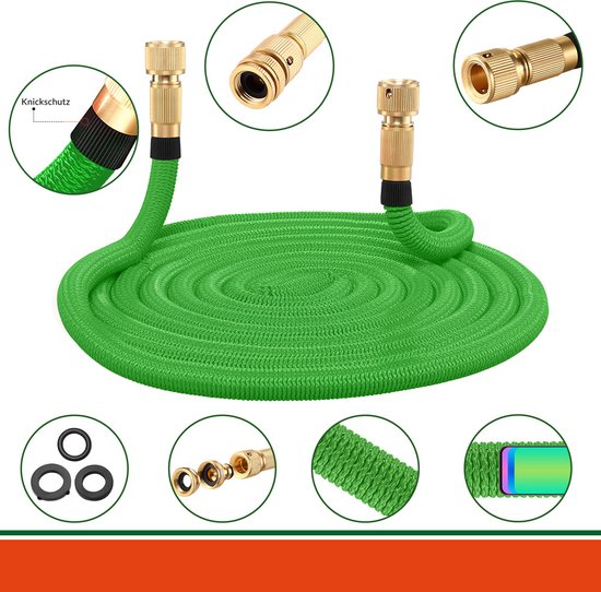 Gardebruk Tuinslang Flexibel - 30m 1/2" 3/4" Inch Wandmontage - Groen