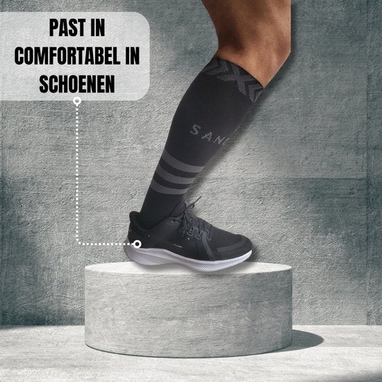 Sandside Steunkousen Compressie Sokken 2 Paar - Compressiekousen - Hardloopsokken - Sport Athletic - Zwart - Maat 36-40 S/M