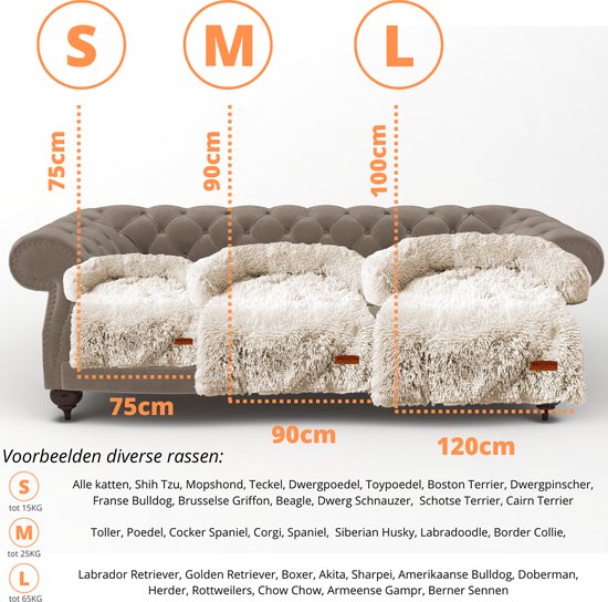By Cee Cee Origineel Hondendeken Bank – Hondenkleed Bank - Hondenmand - Premium - Volledig Afritsbaar - Fluffy Mokka - Maat M – 90x90