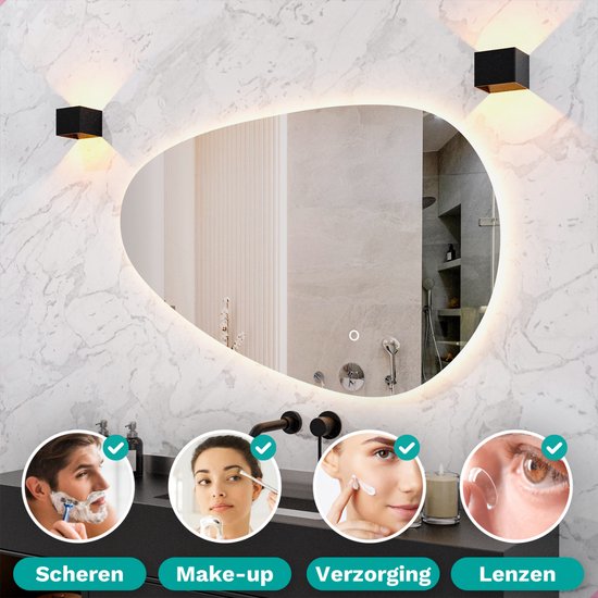 Mirlux Badkamerspiegel met LED Verlichting – Asymmetrisch - Organisch Wandspiegels – Anti Condens Douchespiegel - Wandspiegel 120x75CM