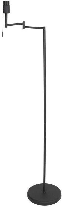 Vloerlamp Bella 3407ZW - Zwart met zwenkarm, uitklapbaar en trekschakelaar - Mexlite - Tijdloos design van kunststof, metaal en elektronica, hoogte 135 cm, reikwijdte 45 cm