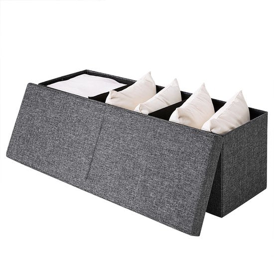Casaria Zitbank met Opbergruimte - 115x40x40cm 131L Linnen Look – Donkergrijs
