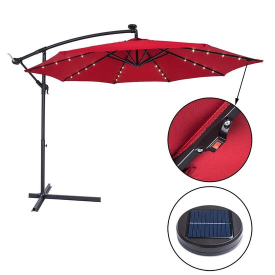 Kingsleeve Zweefparasol - Parasolvoet LED-verlichting 300cm - Rood