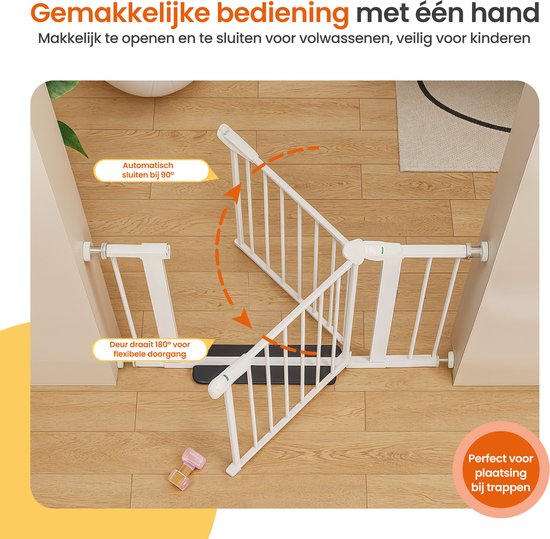 Goliving Traphekje Zonder Boren - 2 stuks - 75 t/m 103 cm - Klembevestiging - Klemmodel - Uitbreidbaar - Metaal - Kinderhekje - Hondenhek - Wit