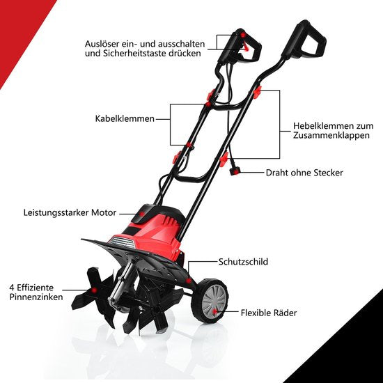 Coast Elektrische Bodemfrees en Cultivator - Mini-cultivator - Rood & Zwart