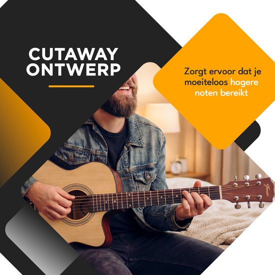Finesse Akoestische Gitaar - met Videocursus - 4/4 40" - Western Gitaar - Gitaar Kind & Volwassenen - Naturel