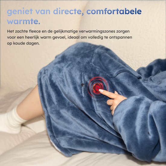 Hoodie Deken – Verwarmd – 3 Standen – Snuggle Hoodie – Verwarmde Hoodie – Snuggle – 10k mAh Accu – One Size – Blauw – Saaf Comfort