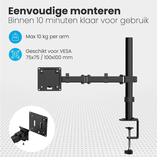 Auronic Monitor Arm - 1 Scherm - 13 tot 32 Inch - Verstelbaar - Monitor Beugel - Staal - Zwart
