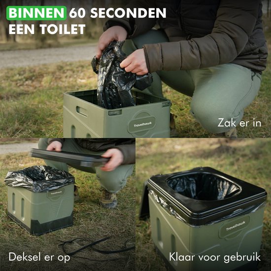 Travelhawk Campingtoilet – Draagbaar & Opvouwbaar – Inclusief 12 Biologisch Afbreekbare Zakjes – Ideaal voor Kamperen, Festivals & Outdoor