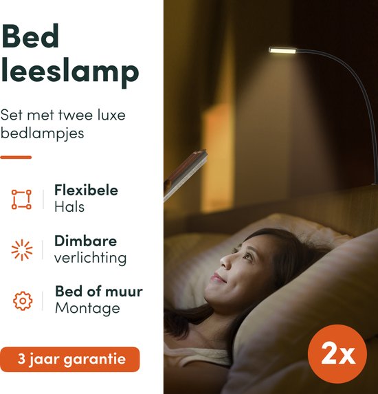 Nolt Leeslamp voor in Bed - Nachtlampje Dimbaar - 2 Bedlampjes - Bedlamp Slaapkamer - Leeslampjes Hoofdbord - Leeslampje Volwassenen