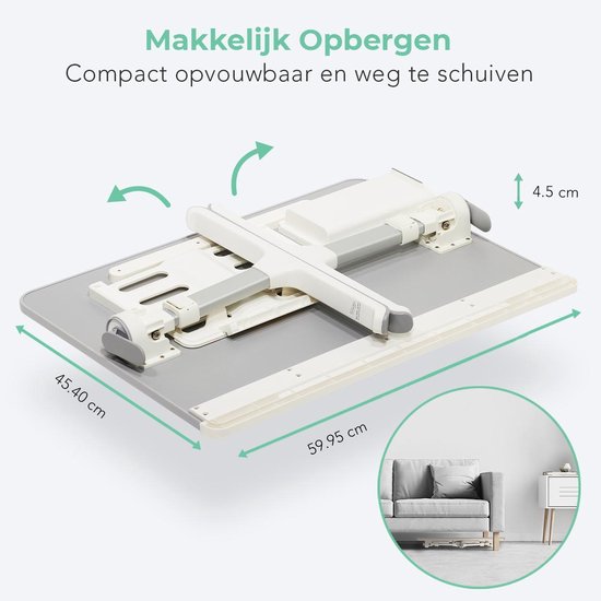 LifeGoods Laptoptafel - Laptopstandaard - Inklapbaar en Verstelbaar - Schoottafel met Tablethouder en Boekenstandaard - Bank, Bed, Schoot, Tafel - Wit / Grijs