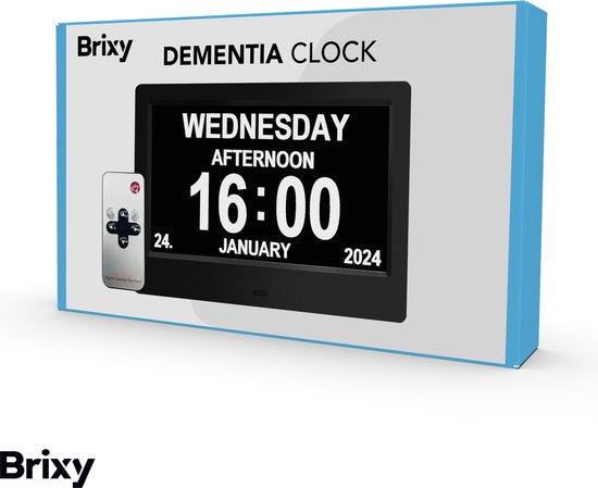 Brixy Dementieklok - 24 Alarmfuncties - Incl. Afstandsbediening - Automatische Dimfunctie - Kalenderklok - Zwart
