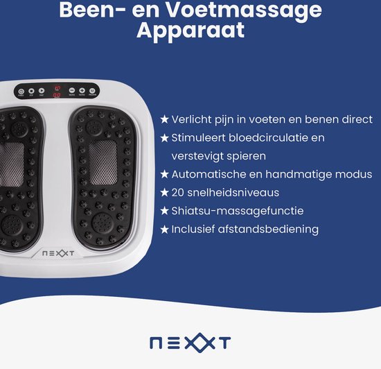 Nexxt Been- en Voetmassage Apparaat voor Thuis met 20 Snelheden - Shiatsu Massagekussen voor Ontspanning – Automatische en Handmatige Modus – 30W