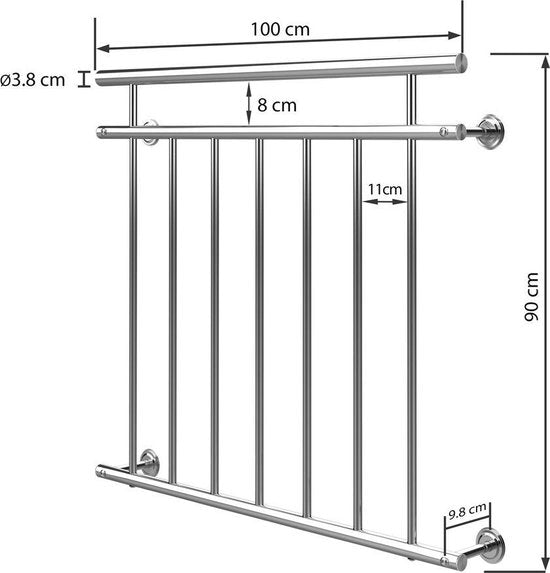 Monzana Franse Balkonreling – Staal 90x100cm 7 Spijlen - Zilver