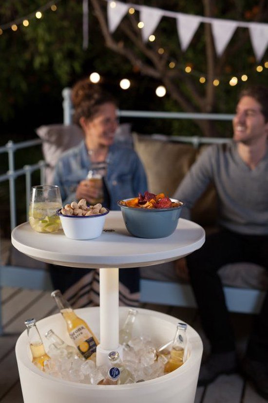 Keter bijzettafel drinkkoeler coolbar cocktailtafel 50x57-85cm 30L wit-bruin