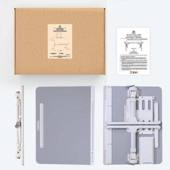 LifeGoods Laptoptafel - Laptopstandaard - Inklapbaar en Verstelbaar - Schoottafel met Tablethouder en Boekenstandaard - Bank, Bed, Schoot, Tafel - Wit / Grijs
