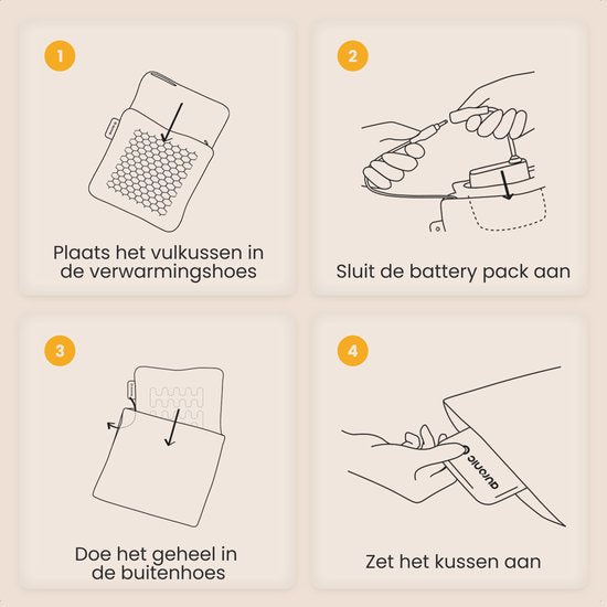 Auronic Warmtekussen - Gebreid - 45x45 - Draadloos - Oplaadbaar - Elektrisch kussen - Infrarood - Geel