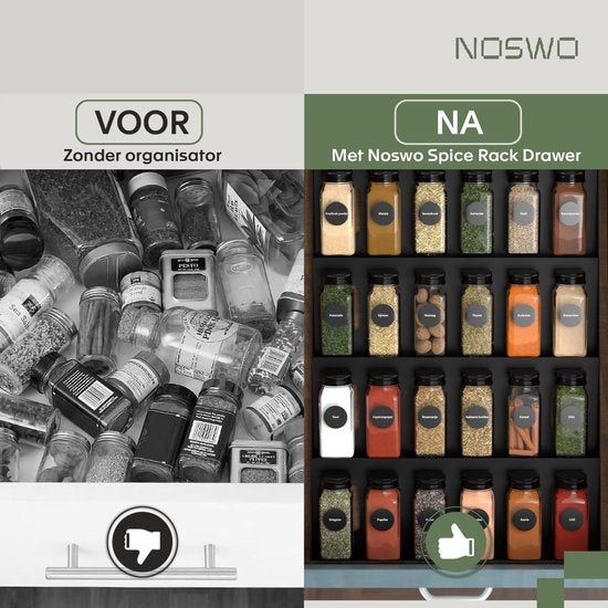 Noswo Kruidenrek Lade - 4 Laags - Voor 24 Kruidenpotjes - RVS - Kruiden Organizer - Keukenlade Organiser