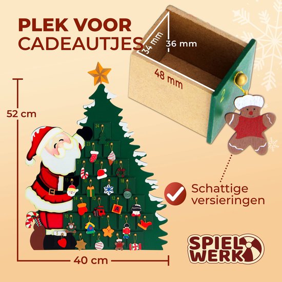 Spielwerk - Herbruikbare Adventskalender - Kerstboom 24 Deuren