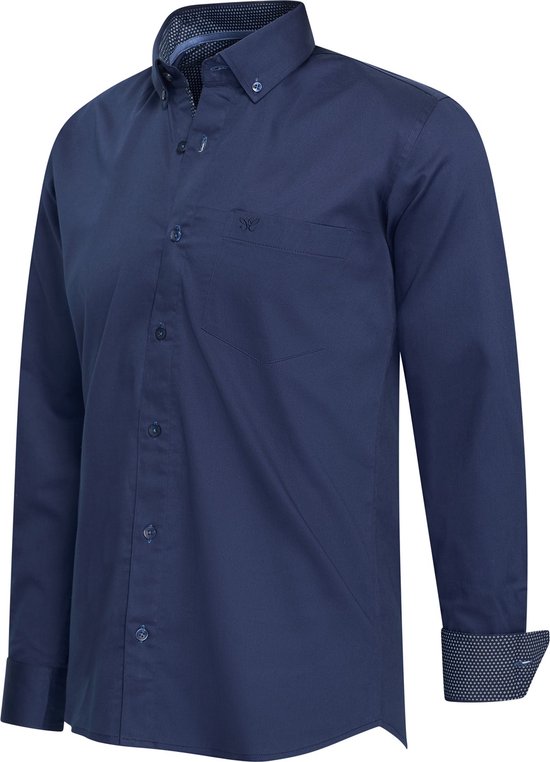 Cappuccino Italia - Heren Overhemden Stretch Overhemd Ancona - Blauw - Maat XL