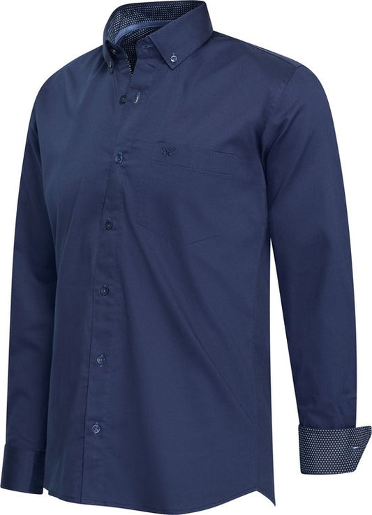 Cappuccino Italia - Heren Overhemden Stretch Overhemd Ancona - Blauw - Maat XL