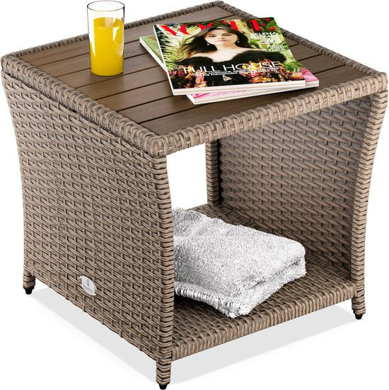 Casaria Bijzettafel - Polyrattan Vierkant 45x45x40cm - Creme