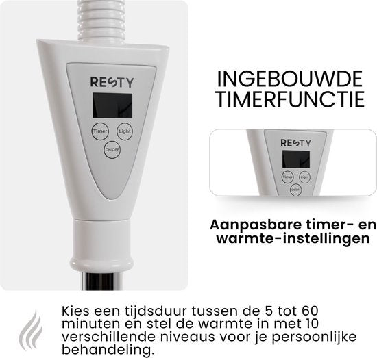 Resty® Infraroodlamp – 275W - Red Light Therapy - Warmte lamp - Timer - Extra Stevige Voet - Enkele Kop