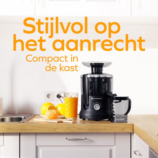KitchenBrothers Sapcentrifuge - Juicer - Met Pulpcontainer - 500ml - 600W - Zwart