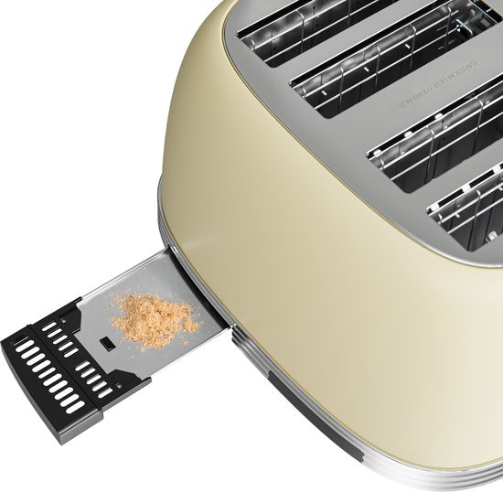 KitchenBrothers Retro Broodrooster - Toaster - 6 Warmteniveaus - 4 Extra Brede Sleuven - 815W - Beige