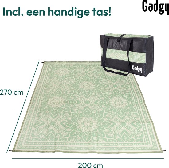 Gadgy Buitenkleed XXL - Vloerkleed Buiten 300 x 200 cm - Tuintapijt Dubbelzijdig - Picknickkleed Groen Wit - Buitentapijt