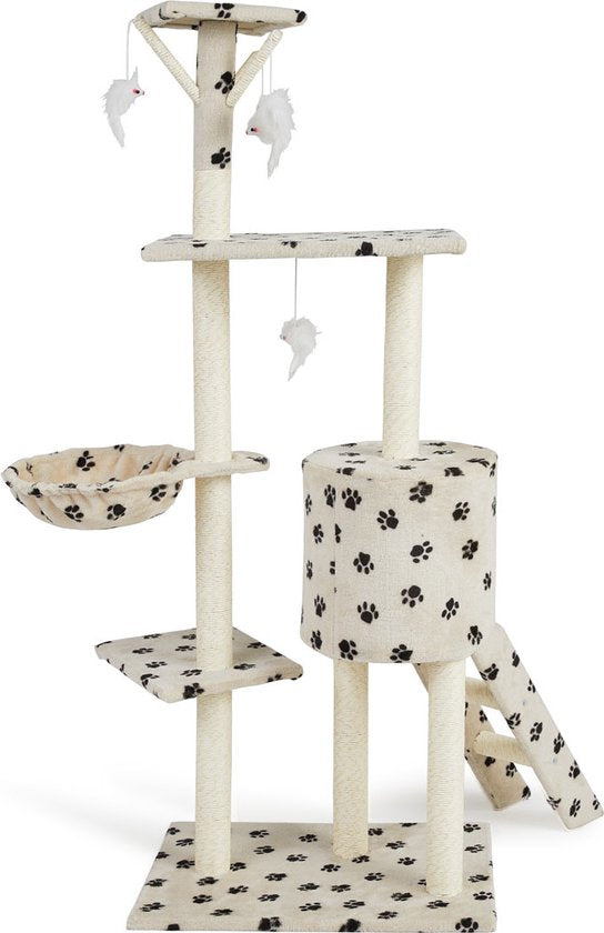 Lifa Living krabpaal - Krabpaal voor katten - Kattenpaal - 42x60x138,5 cm - creme/zwart