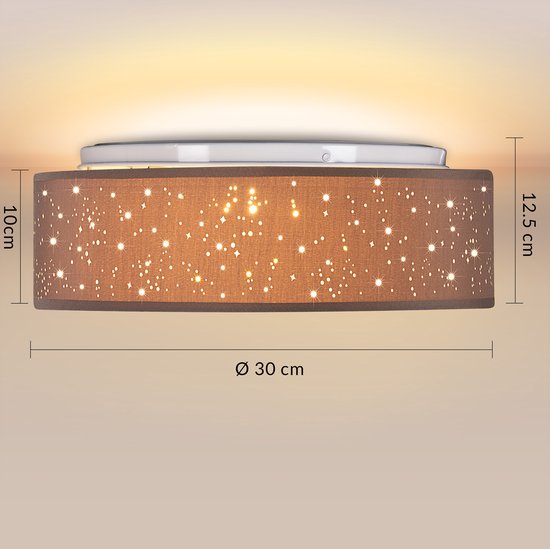 Monzana Plafondlamp - Sterrenhemel Rond 30cm 40 Watt Stof - Taupe