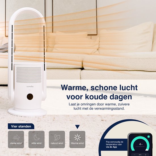 3-in-1 Luchtreiniger, Ventilator & Verwarming - 2000W - Hepa 13 Filter - Inclusief Afstandsbediening en App - Kachel - Air Purifier - Samako