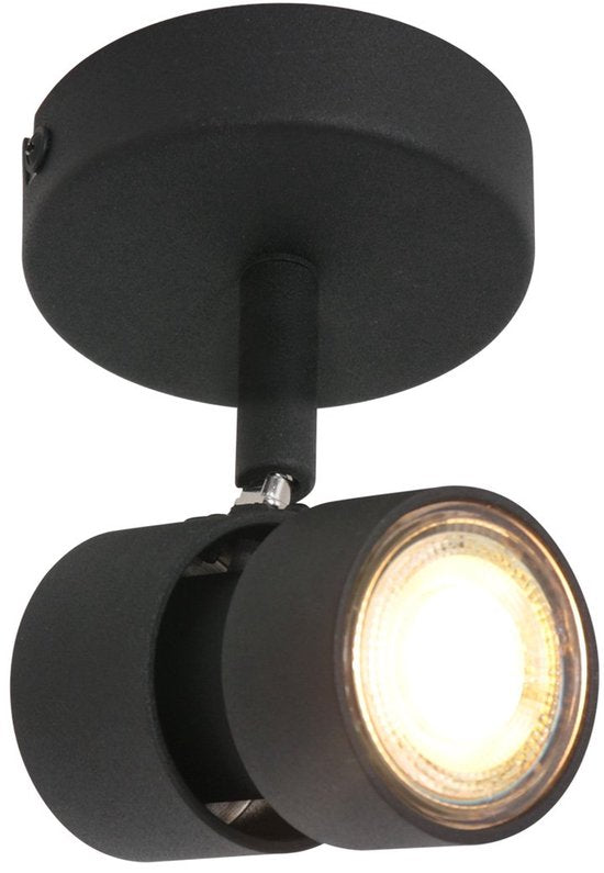 Spot Natasja 7901ZW zwarte 1-lichts spot van metaal met dimbare GU10 lichtbron, modern en draaibaar, geschikt voor binnen gebruik, Steinhauer