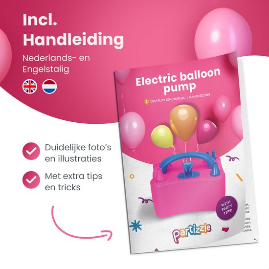 Partizzle Elektrische Ballonnenpomp - Snel Feest Ballonnen Opblazen - Ballonnenboog Ballon Pomp - Verjaardag / Kerst / Sinterklaas Versiering Decoratie - Roze Blauw