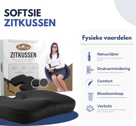 Softsie Zitkussen Orthopedisch en Ergonomisch - Stuitkussen - Zitkussens - Wigkussen - Auto - Zit Kussen