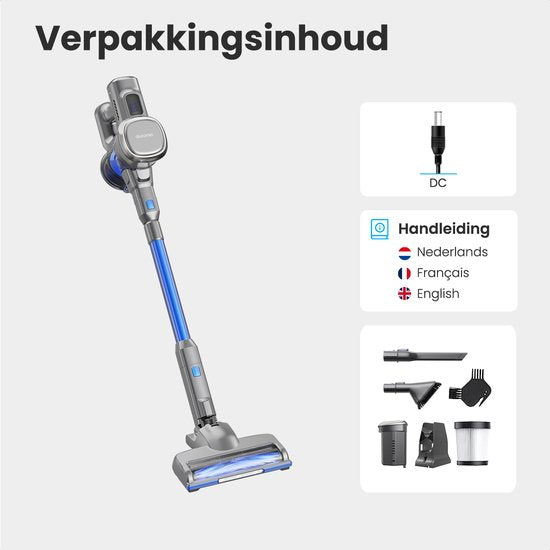Auronic Steelstofzuiger Draadloos - Zelfstaande Steelstofzuiger - Zonder Zak - 220W - Vacuum Cleaner - Grijs/Blauw