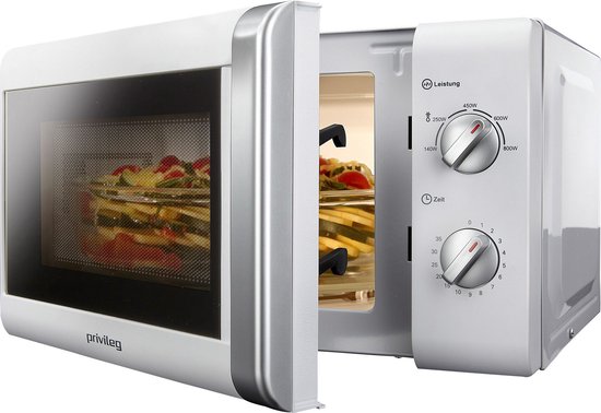 Privileg – Solo Magnetron – 44x33x25,8 cm – Zilver Metaal & Kunststof – 800 Watt & 20 Liter – 5 Vermogensniveaus & Ontdooifunctie – Compacte Keukenmagnetron – 64111926