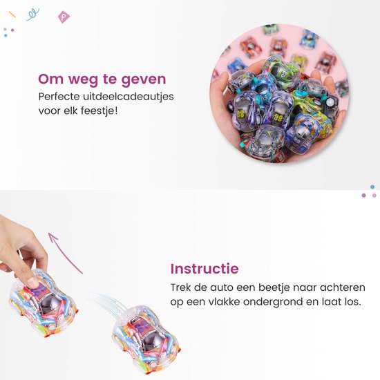 Partizzle 50x Speelgoed Autos - Pull Back Autotjes - Zelfrijdend Auto - Speelgoedauto Uitdeelcadeautjes - Grabbelton Traktatie Cadeautjes voor Kinderen & Peuters - Jongens - 5 cm