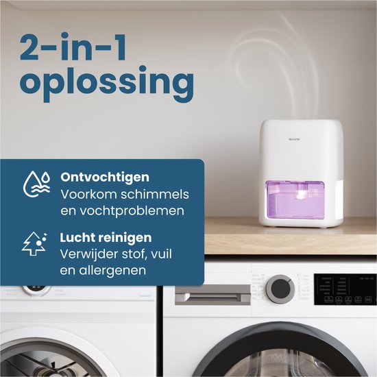 Auronic Luchtontvochtiger Mini - Geschikt voor Woonkamer, Kantoor, Slaapkamer, Babykamer en Meer - Stil - Wit