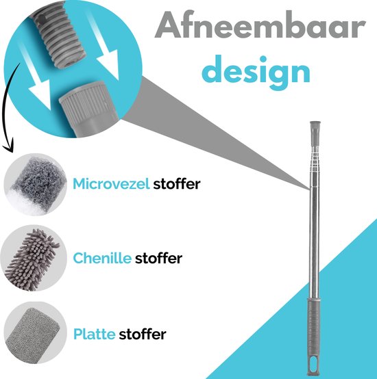 VAIVE Plumeau uitschuifbaar tot 280 cm - Ragebol met Telescoopsteel - Duster - Stoffer - Wasbaar en Draaibaar – 3 Opzetstukken