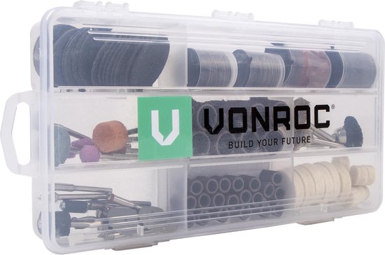 VONROC Multitool – Roterend – 160W – Incl. 232 accessoires, 2 opzetstukken, flexibele as en opbergtas