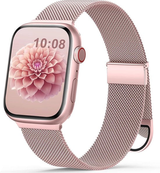 Podec Magnetische RVS Schakelband Rose Roze – Geschikt voor Apple Watch 38/40/41mm – Series 1 t/m 9 & SE