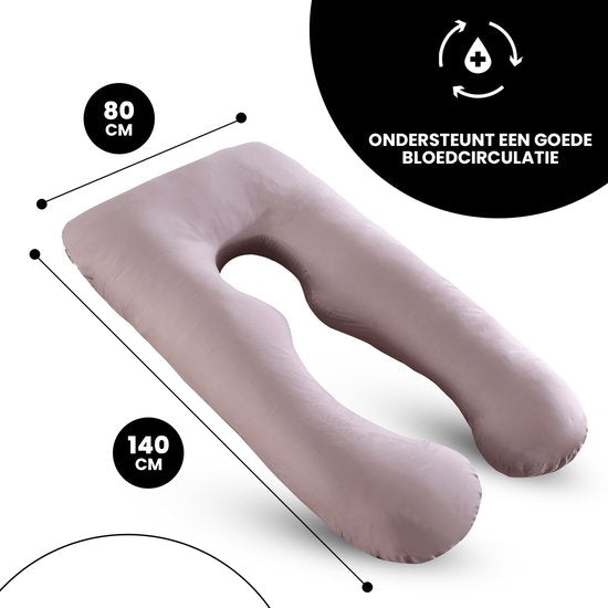 Oemmie Zwangerschapskussen - Voedingskussen - Zijslaapkussen - Lichaamskussen - Body Pillow - U-vorm - 140x80 cm - Grijs
