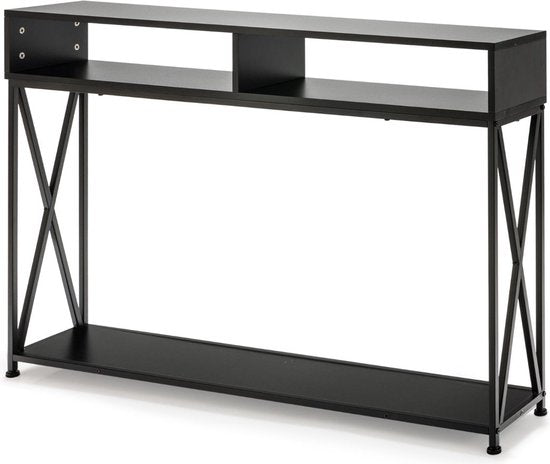 Coast Console Tafel - 2 Opbergvakken 1 Open Plank - 120 x 23 x 79 cm - Zwart - Staal+Hout