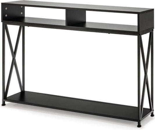 Coast Console Tafel - 2 Opbergvakken 1 Open Plank - 120 x 23 x 79 cm - Zwart - Staal+Hout