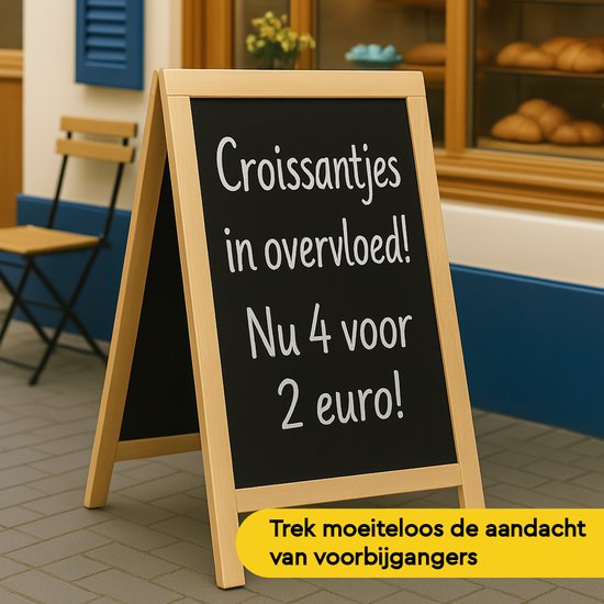 BRASQ Krijtstoepbord Blank - 55x 85 CM - Krijtbord - Reclamebord - Stoepbord - Dubbelzijdig - voor Binnen en Buiten - Horeca