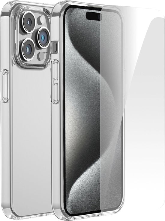 Telefoonhoesje Doorzichtig Geschikt voor Iphone 15 Pro Hoesje Transparant Met Screenprotector Beschermglas