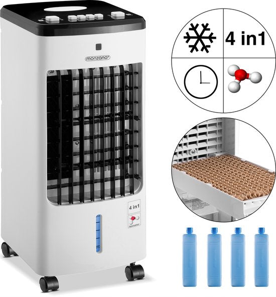 Monzana Mobiele Airco Ventilator - 4 Functies 3.5L - Wit Zwart